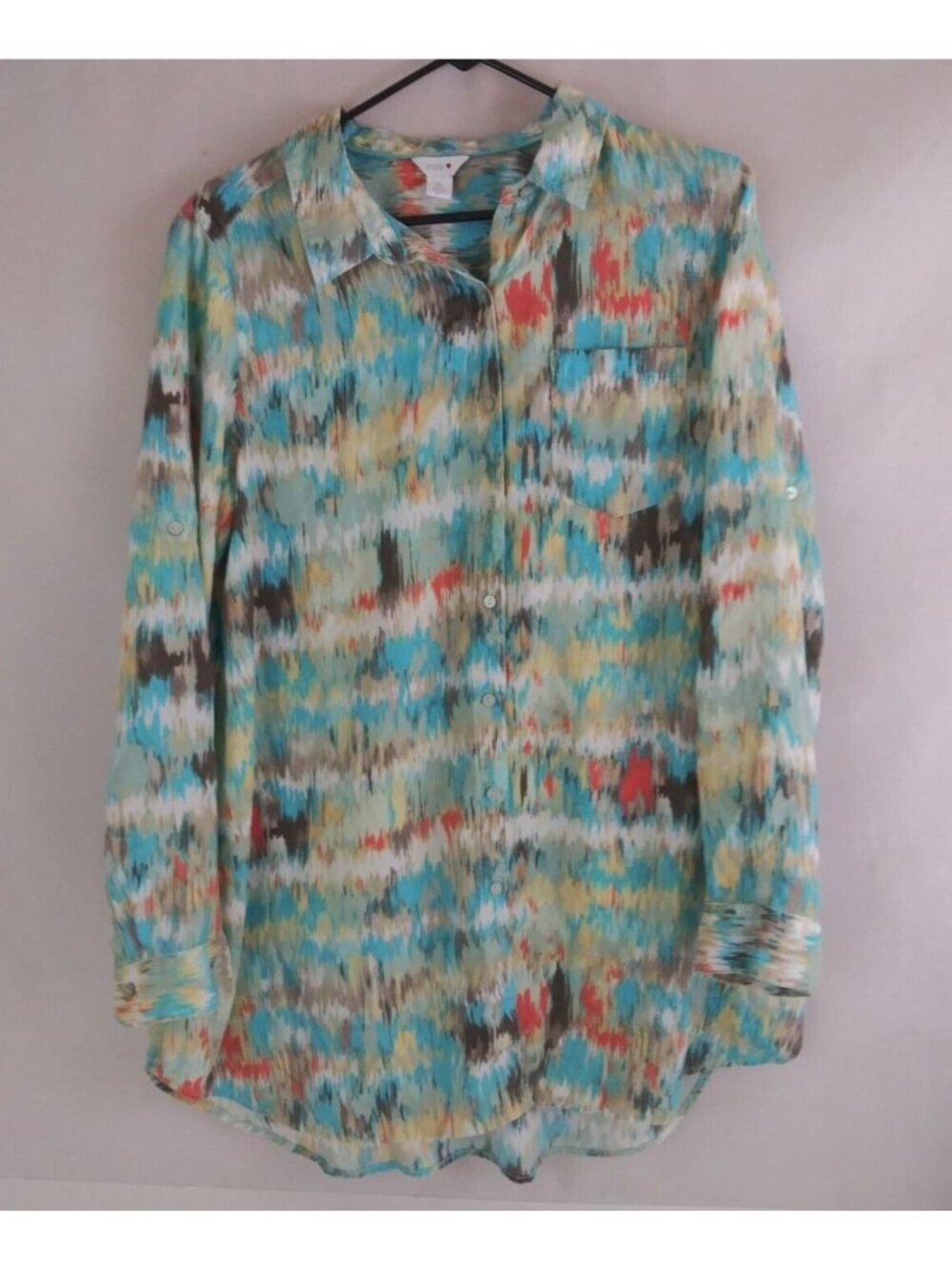 Intro Heart Women's Colorful Abstract Button-Up Shirt Size XL